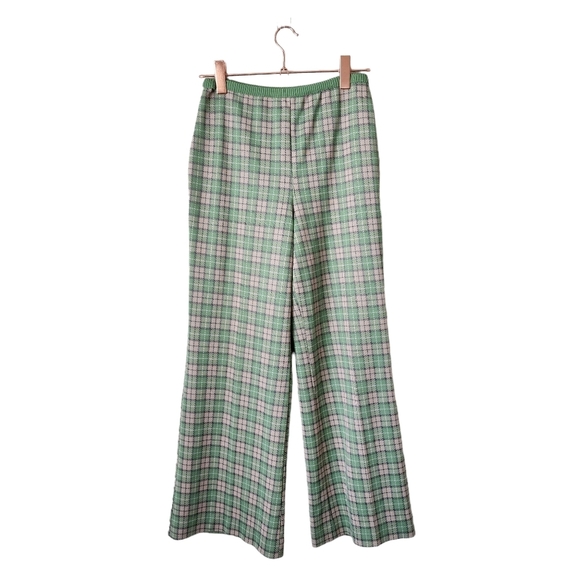 VINTAGE 70s mod plaid‎ pull on pants in green check union made - Picture 1 of 7
